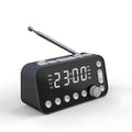 Black DAB bedside alarm clock with large LED display, upgraded pig tail antenna, and two USB ports on the side.