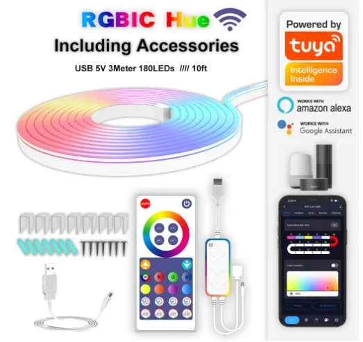 3 metre long blue and pink magic colour USB LED neon light strip with a remote control.
