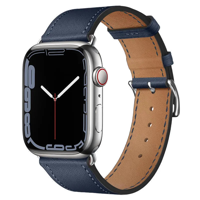 Creative men's leather watch strap for Apple Watch in black colour with black connector