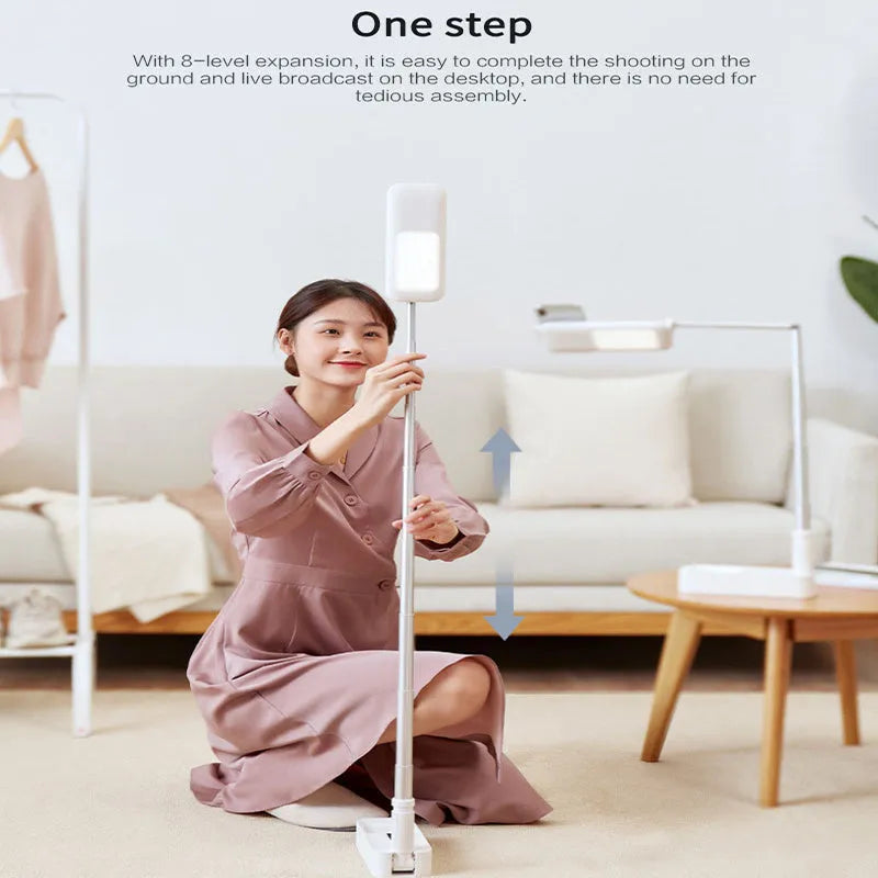 Floor standing mobile phone fill light with telescopic folding design and remote control for live streaming