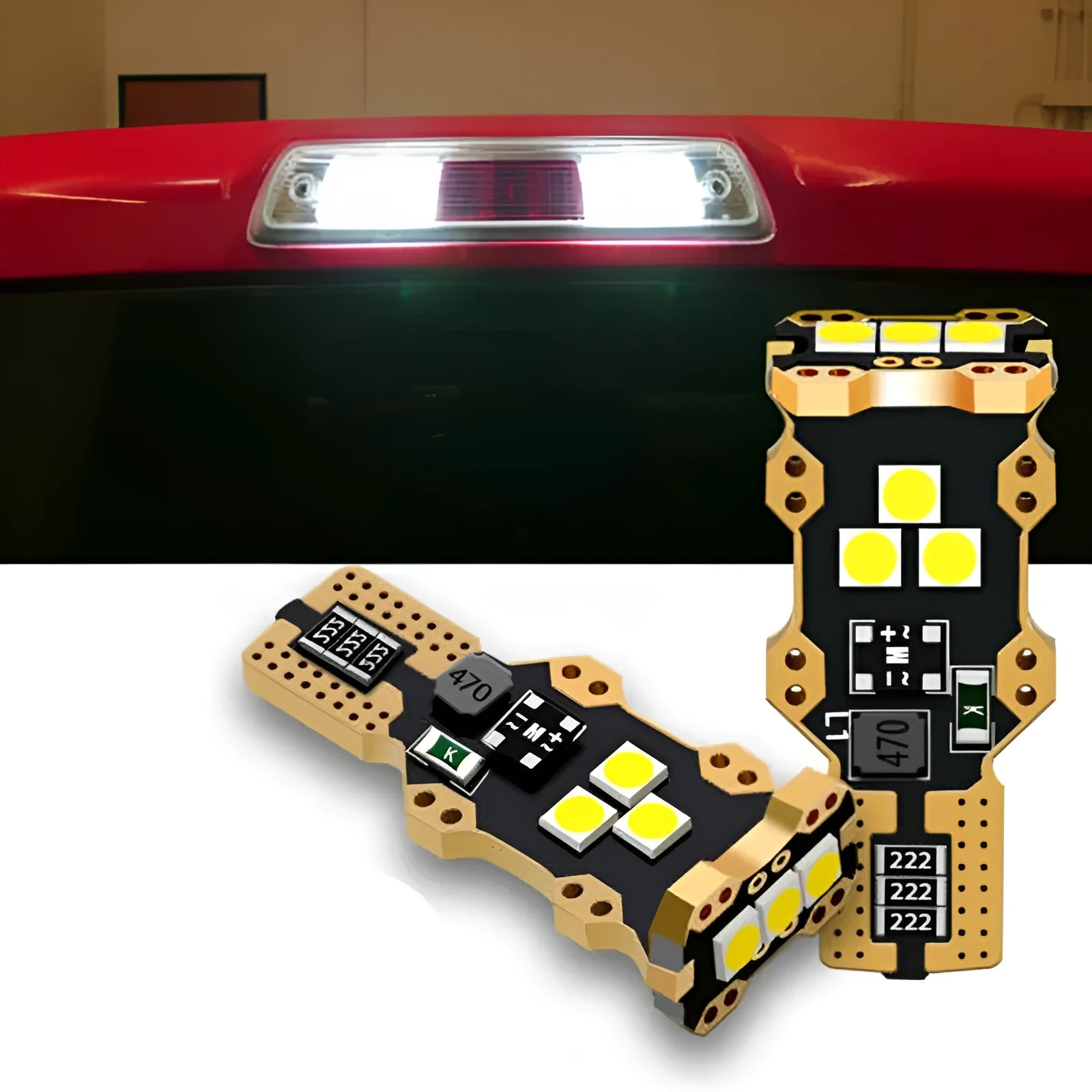 T15 automotive reverse light bulb with white 6000K colour temperature