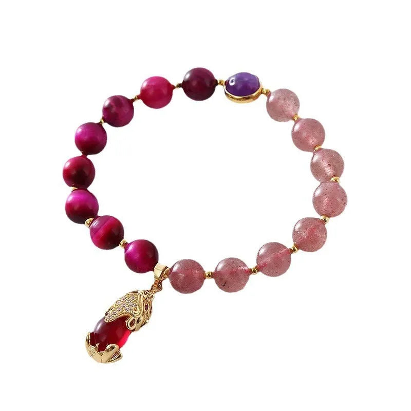 Simple strawberry crystal bead bracelet on an elastic rope for women