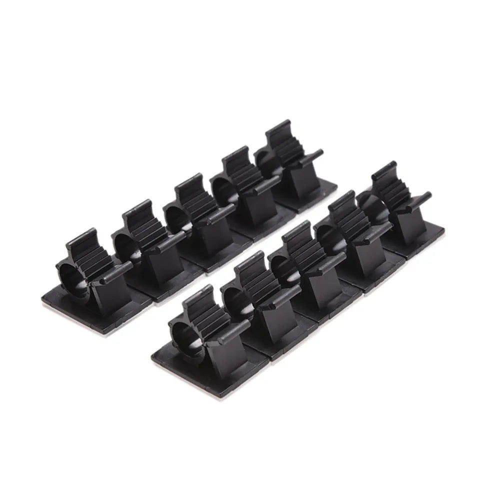 Black nylon adhesive cable clamp pack of 10 for 13mm diameter wire management.