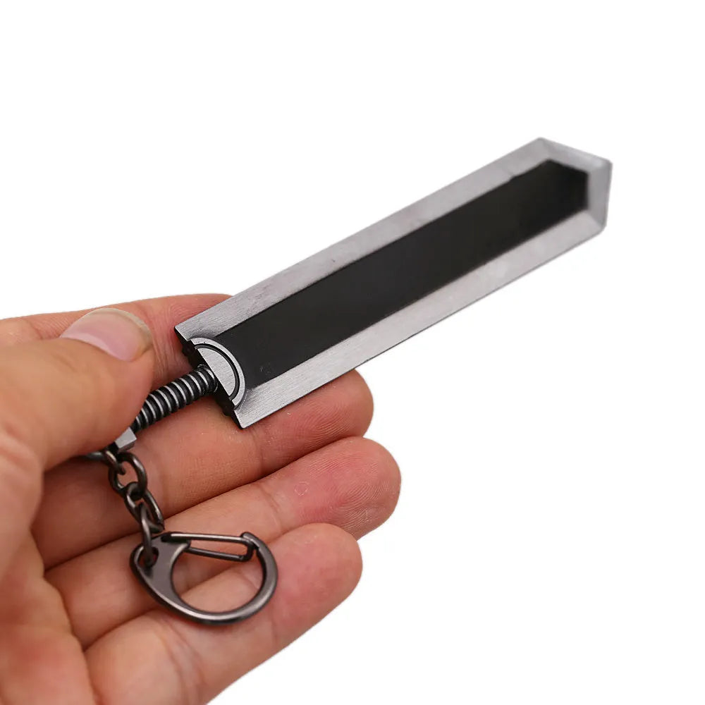 Sword Wind Legend keychain pendant in black zinc alloy, about 2.0x12cm and 35g, in OPP bag.