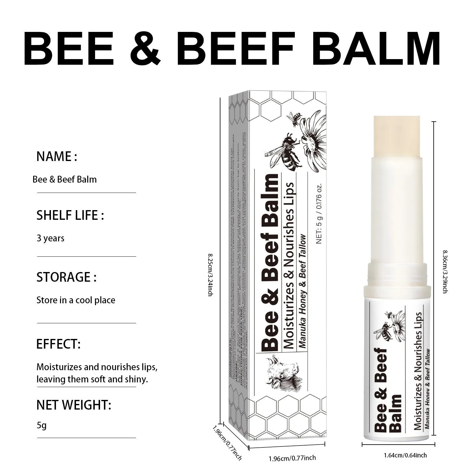 Organic grass-fed butter beef fat lip balm tube 83mm 19mm FP-B020