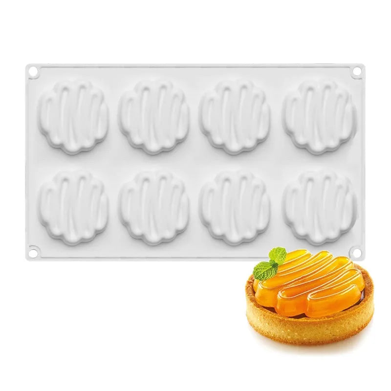 Round silicone cake mould with 8 bubble pattern design for baking and dessert preparation