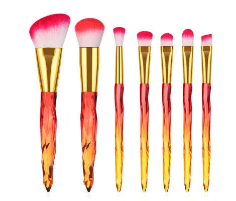 Set of ten clear crystal-handled foundation brushes with synthetic bristles in a choice of colours.