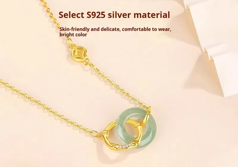 Sterling silver bamboo joint peace buckle necklace with O-ring chain and pearl detail