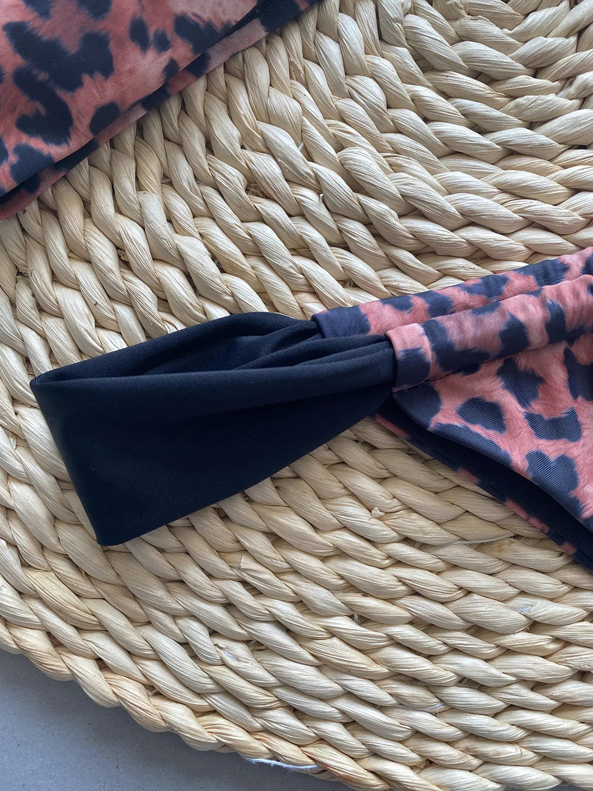 Women's leopard print bikini set with sleeveless tube top and split-style bottoms