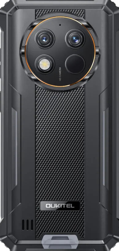 OUKITEL G1 mobile phone in grey, green, and orange colour options with included charger.