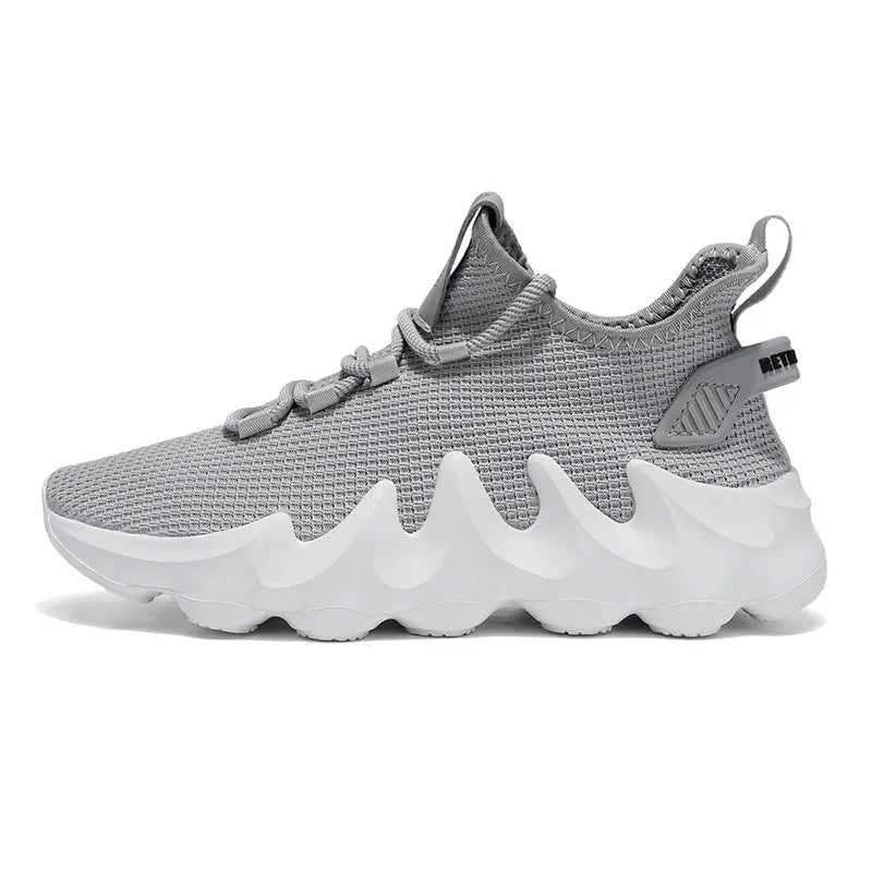 Men's black lightweight sock-like sports shoes with flat rubber sole and lace-up front.