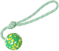Natural rubber dog ball on rope toy for medium and small dogs with nylon rope attachment