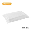 Magic disposable cleaning brush with plastic handle and packet of 50 white non-woven fabric refill wipes.