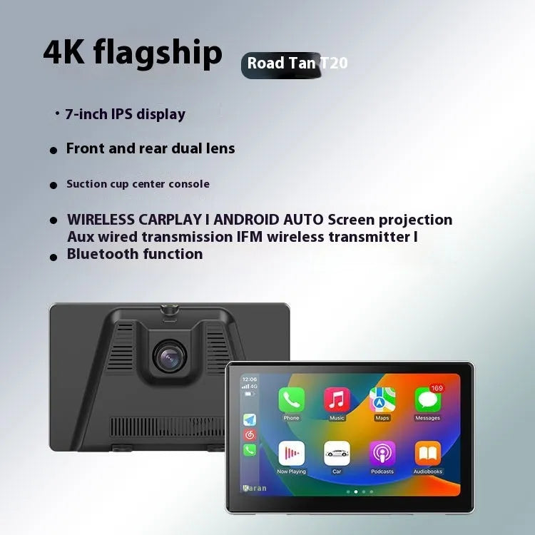 7-inch wireless CarPlay projection camera with wide-angle lens and dual camera system