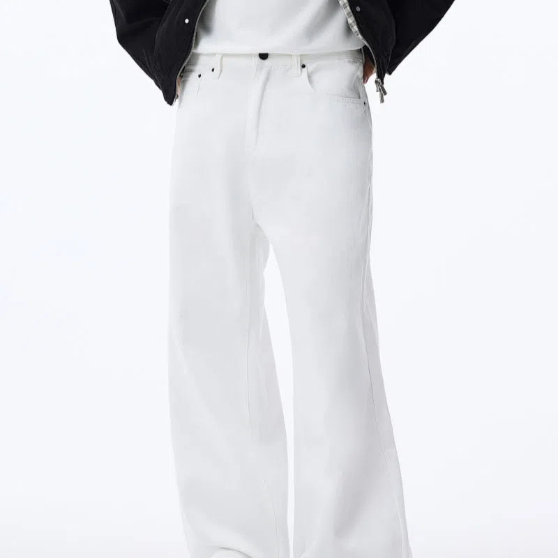 Black straight-leg fleece-lined cotton jeans, American-style casual trousers for autumn and winter, solid colour