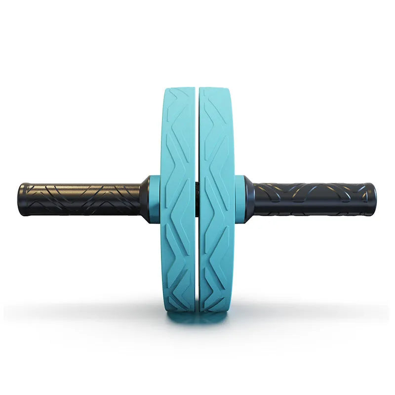 Double wheel abdominal strengthening roller in blue for home core fitness