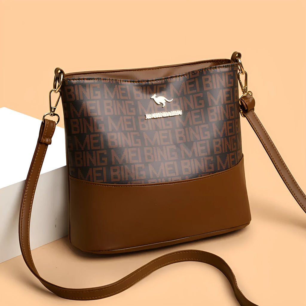 Brown soft PU leather messenger bag with internal phone and file compartments