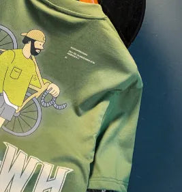 Green men's t-shirt with literary youth print in loose fit with short sleeves