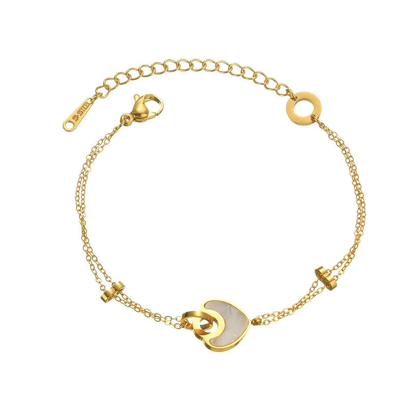 Women's stainless steel resin bracelet with double layer loving heart design and electroplated finish