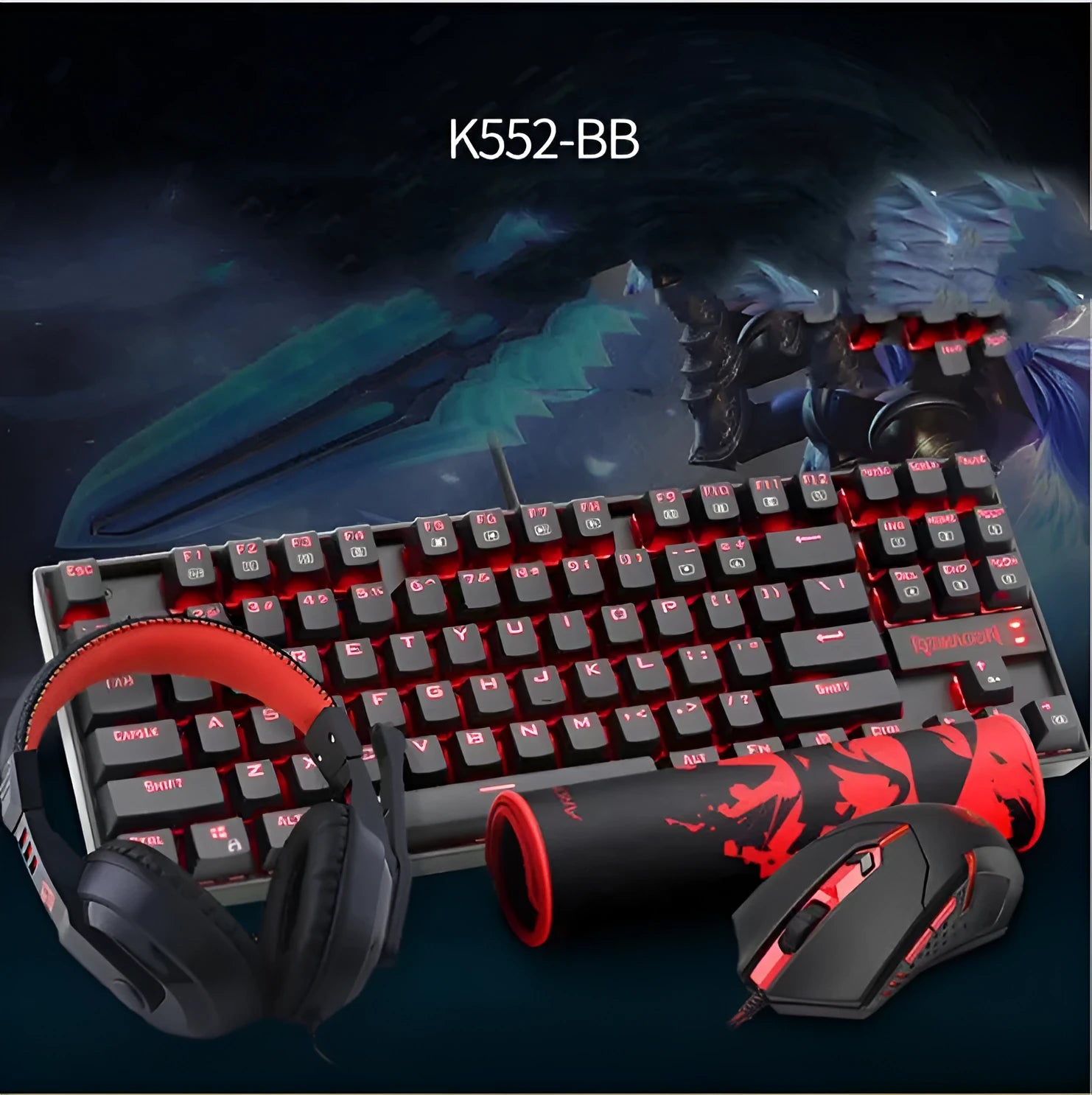 Monochrome luminous wired mechanical green axis keyboard set with mouse, mouse pad, and headphones aluminium alloy build