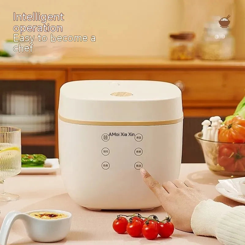 Beige or white 3L rice cooker with black crystal inner pot and six function controls