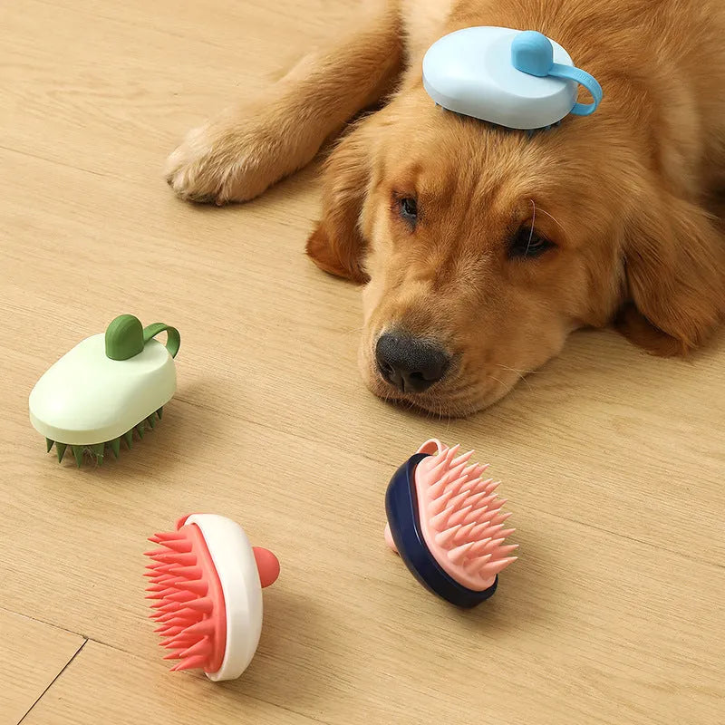 Handheld silicone pet hair removal comb and massage brush for dog bathing in blue colour