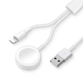 White two-in-one wireless watch charger with USB connectivity for 5V charging