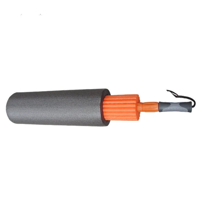 3 in 1 PE yoga pillar set with foam shaft, handle, and middle bead on a floor, 45x16cm