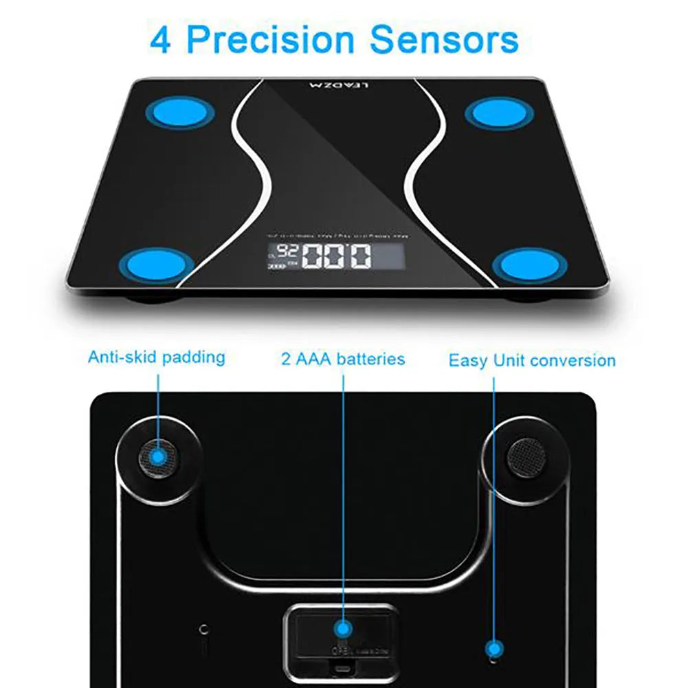 Black electronic body weight scale with digital display for household use