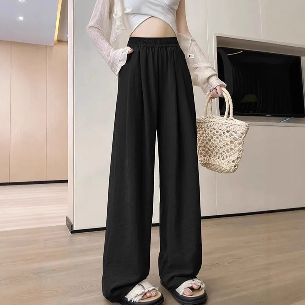 Casual tall wide leg sweatpants high waist pleated for women in milky white acetate fabric blend