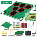 Children's Velcro golf suit toy with plastic and flannel target, available in single or double frame styles, colour box packaging
