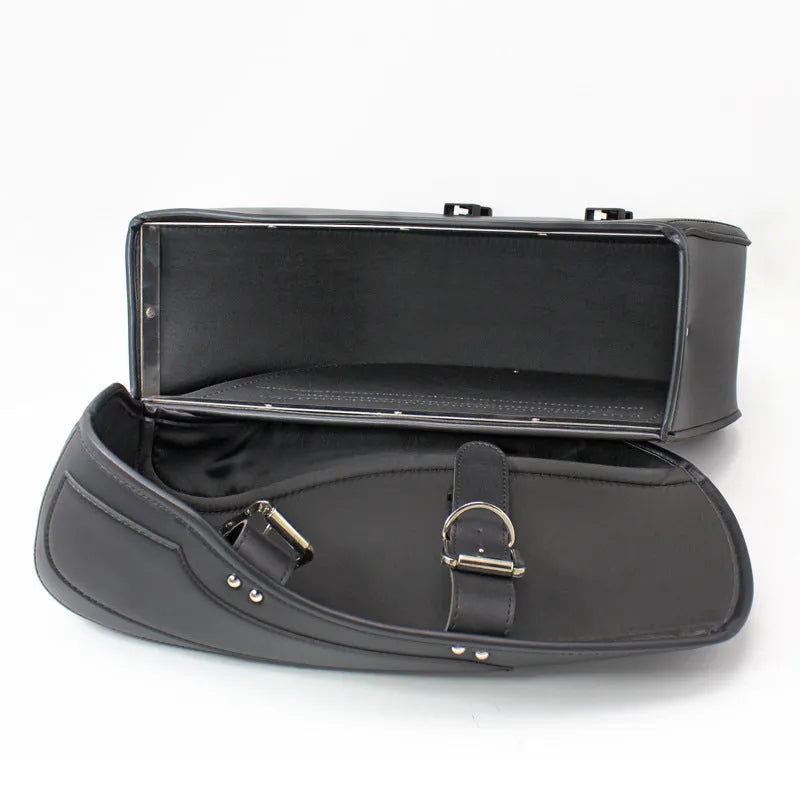 Retro wind PU leather motorcycle side box saddle bag in black colour showing dimensions