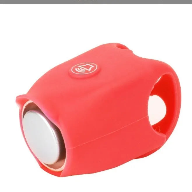 A plastic electronic bicycle horn in one of six colours, showing its compact shape for handlebar mounting.