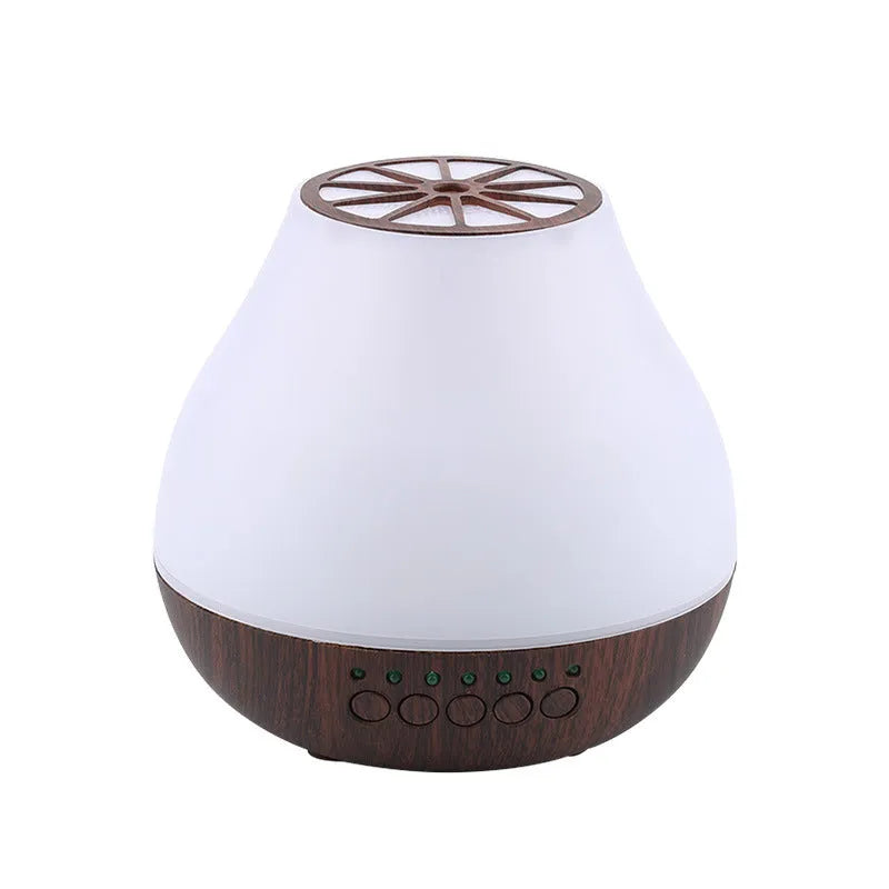 USB essential oil aroma diffuser with colourful LED lights in wood grain finish