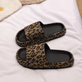Women's leopard print slippers with thick EVA sole in Korean style, showing colour options.