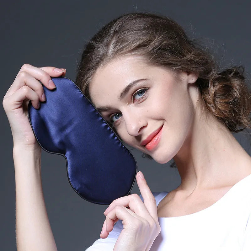 Double-sided mulberry silk sleep eye mask in a choice of twenty-one colours, showing embroidered print.