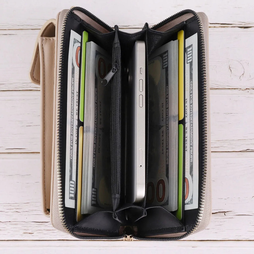 Fashion all-match mobile phone bag classic rhombus light luxury clamshell PU square vertical black khaki