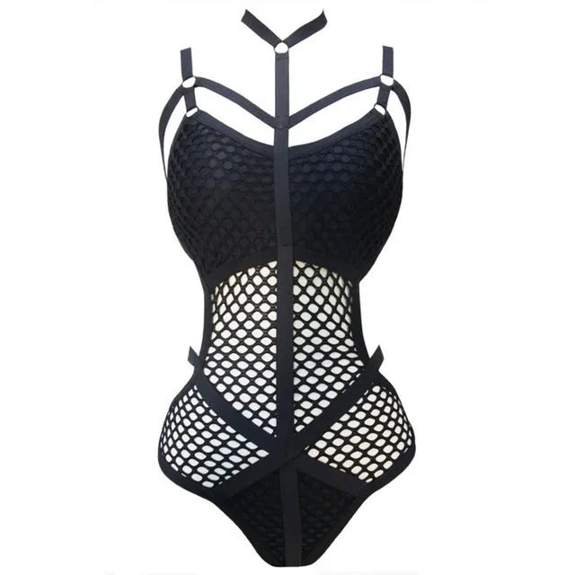 Beach Lady women swimsuit in black and white spliced material, sleeveless with chest pad