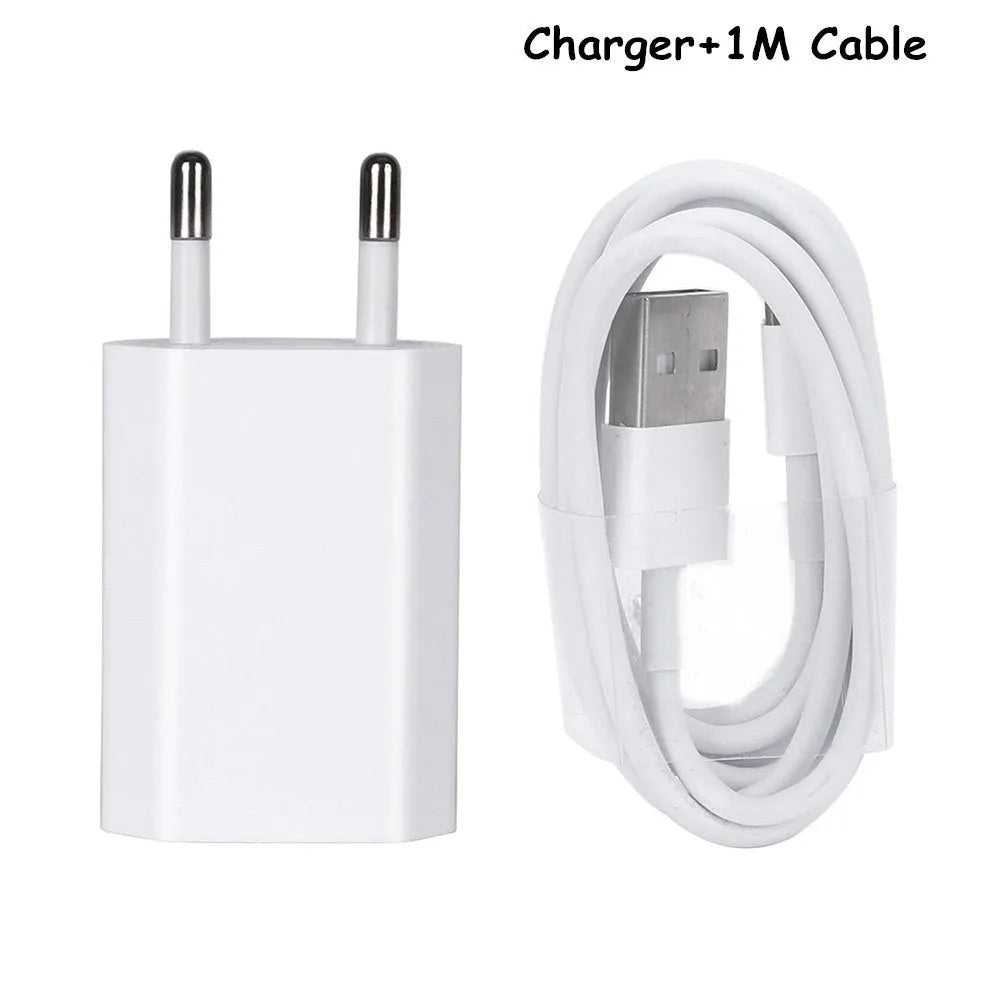 5V 2A USB wall charger plug with charging cable compatible with iPhone and iPad models