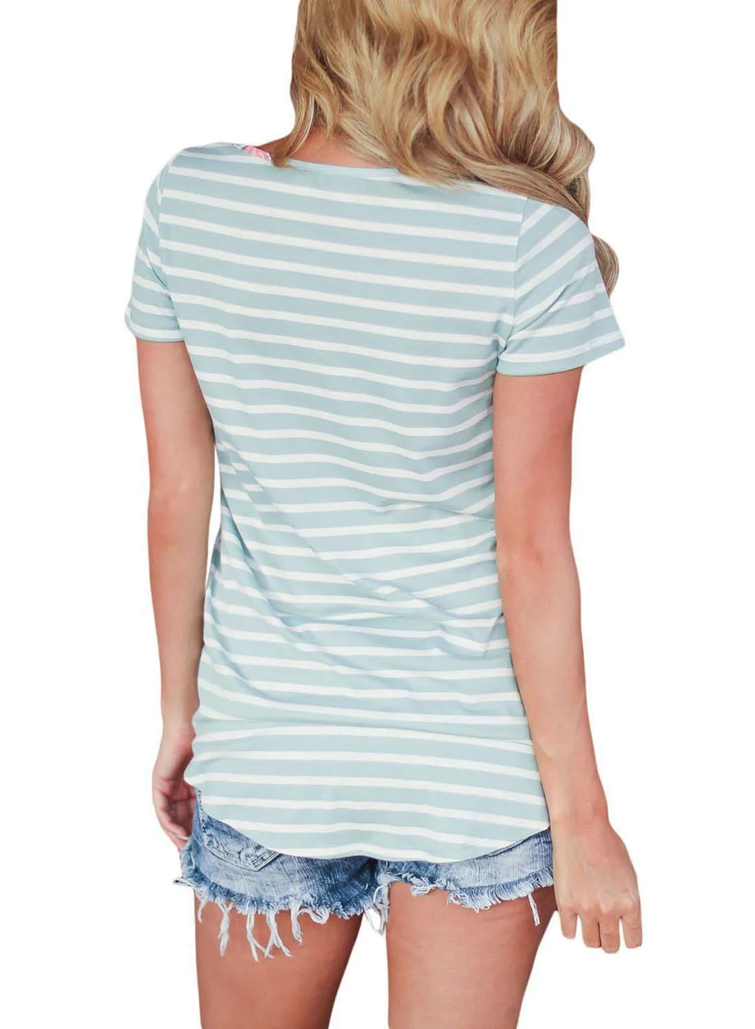 Striped summer breastfeeding top, short sleeve round neck pullover maternity nursing T-shirt in green, grey, light green or navy blue
