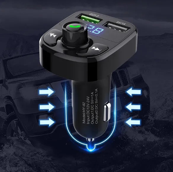 Modern car charger in black with MP3 playback and 3.1A USB output