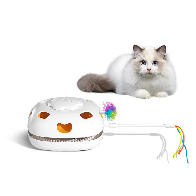 Plastic self-moving cat teaser toy measuring 19.8 x 11.5 x 19.5 cm in picture colour