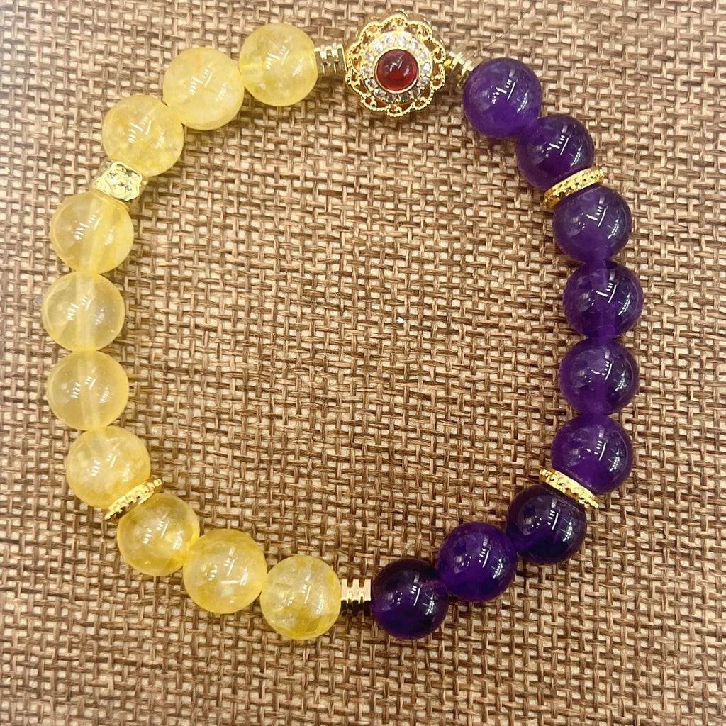 Handmade yellow and purple crystal bracelet for women