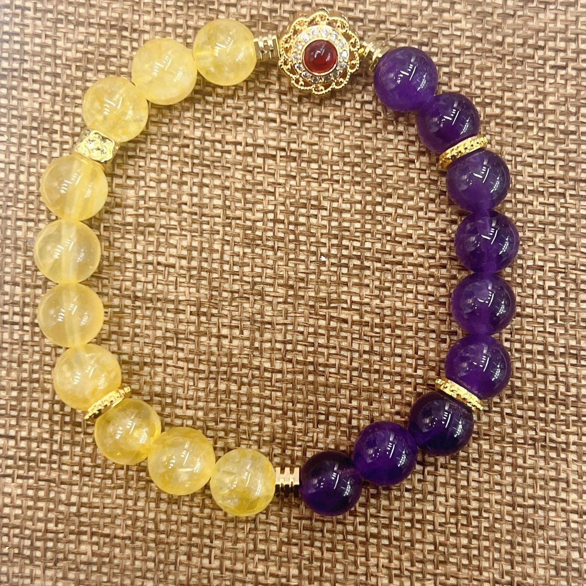 Handmade yellow and purple crystal bracelet for women