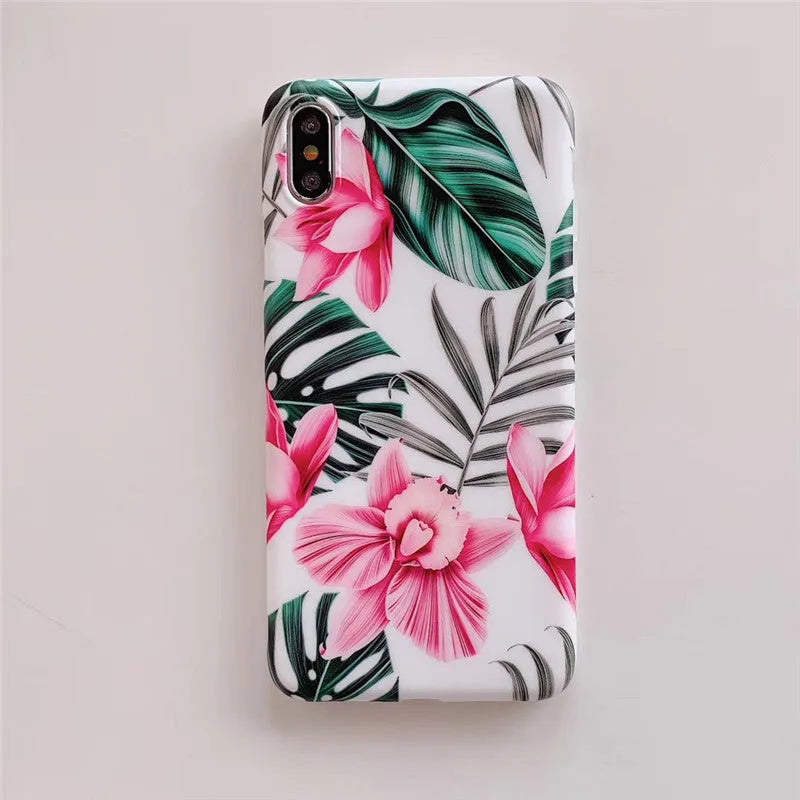 Pink floral print on a slim flexible TPU back cover case for Apple iPhone