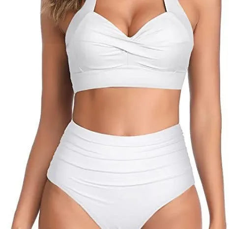 Women's split bow bikini swimwear in multiple colours with backless briefs design