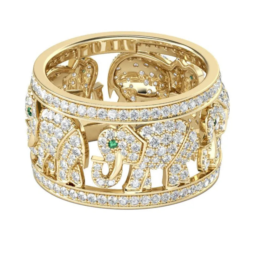 Alloy elephant fashion ring with full diamond design and electroplated finish