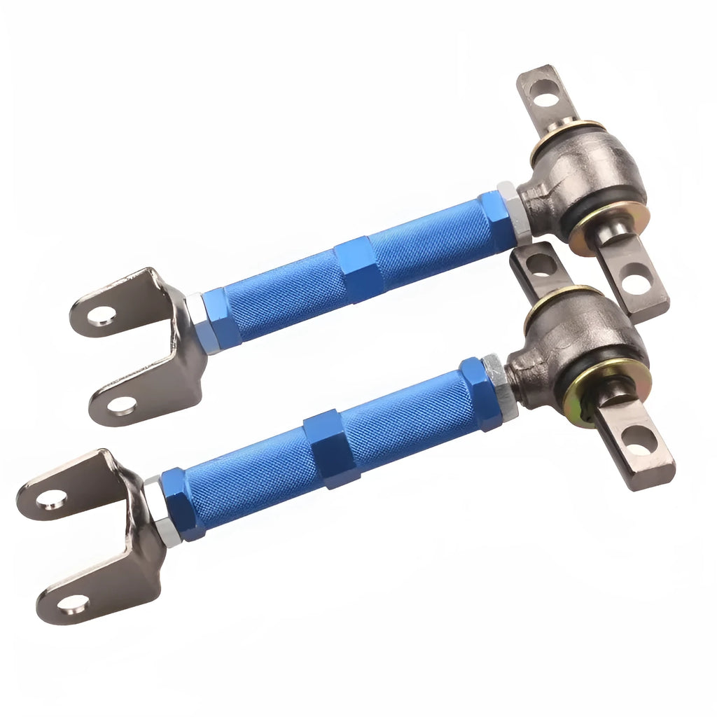Blue aluminium alloy pull rod rear wheel recliner kit for Honda Civic EP3 suspension.