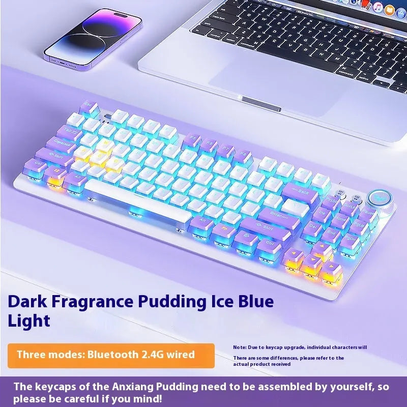 Wireless mechanical keyboard with side engraving and metal construction showing Bluetooth connectivity