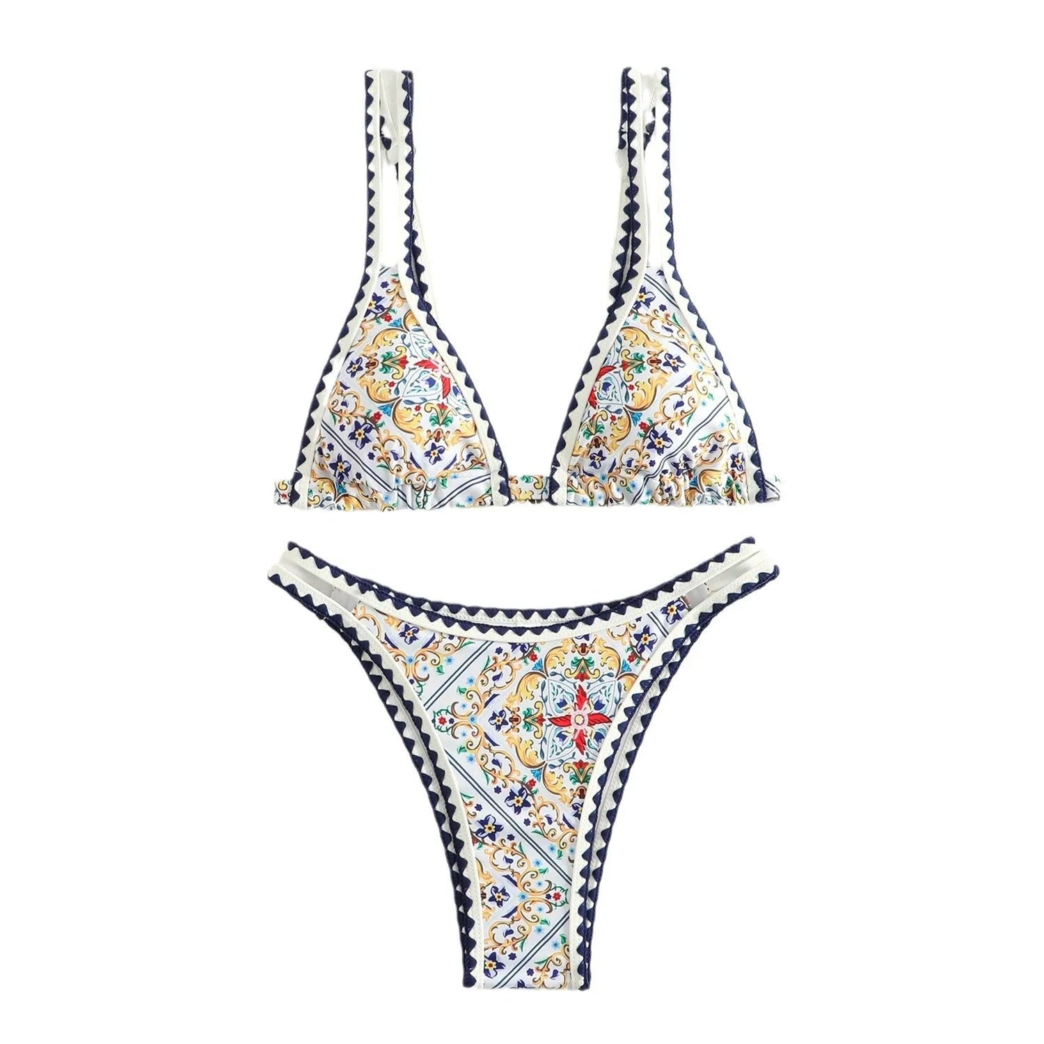 Women's floral printed bikini swimsuit with split design and briefs style